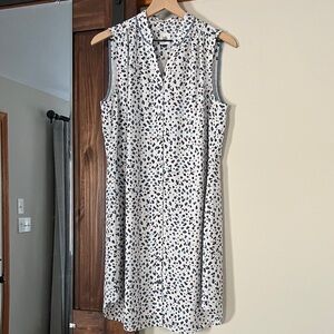 CAbi Blue, Black, and White Animal Print Sleeveless Midi Dress